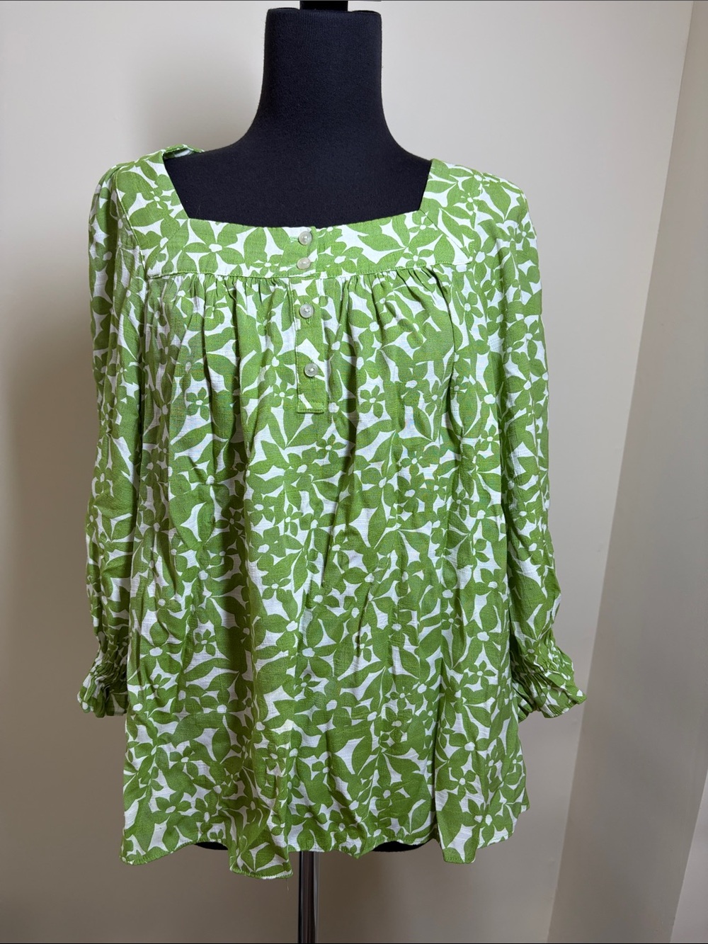 Green Floral Square-Neck Women's Dress